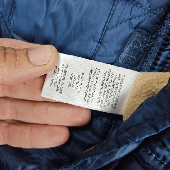 Quilted Hooded Baby Snowsuit Romper in Navy Blue - Picture 6 of 9